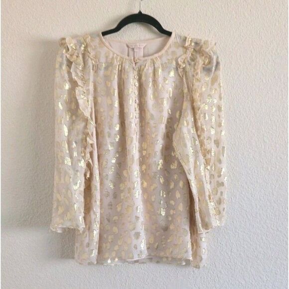 Rebecca Taylor Silk Metallic Flecked Button Front Blouse Size 8 - Picture 1 of 10